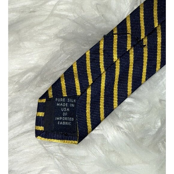 Brooks Brothers Makers Mens Silk Tie Striped Yellow Blue - Picture 5 of 5